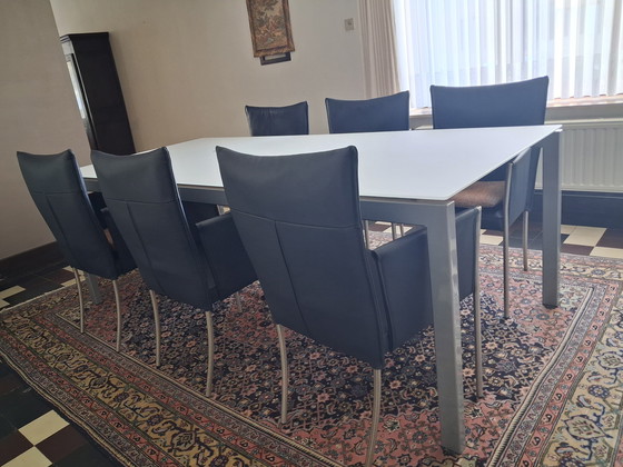 Image 1 of Matt glass dining table with 6 chairs