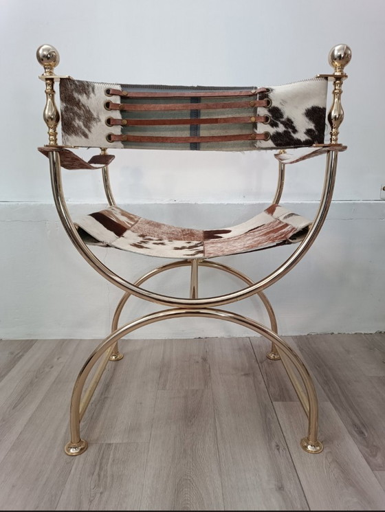 Image 1 of Leather and brass accent chair by Simon Disegno, Italy, 1970
