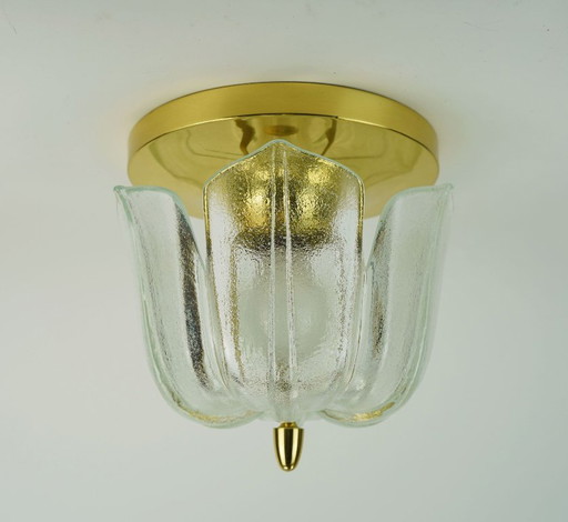 glashuette limburg CEILING LIGHT flush mount model A475 3031 flower-shaped glass shade and brass 1970s
