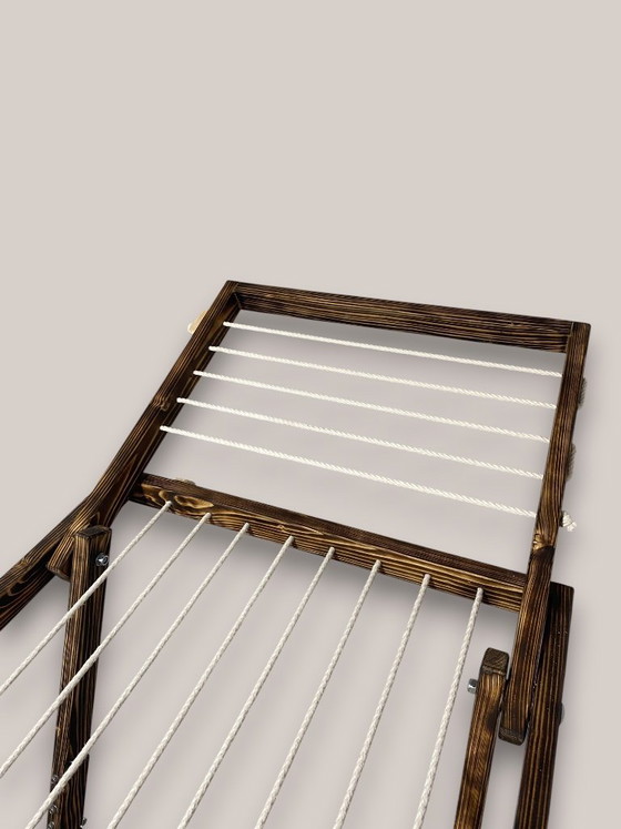 Image 1 of Étendoir à linge vintage en bois, séchoir à linge : Meuble rustique pliable NEUF