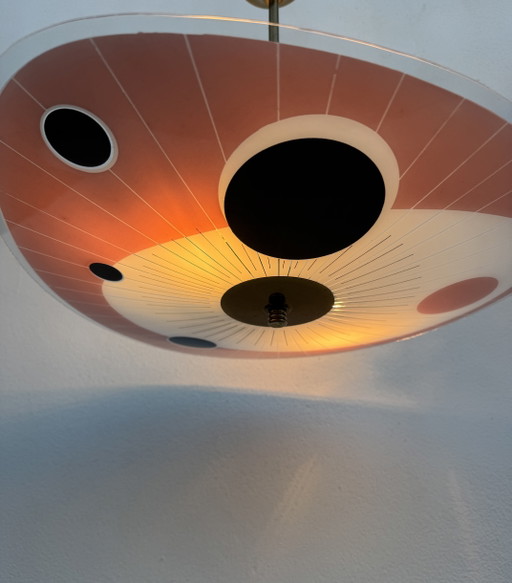 60s Screen-Printed Glass Chandelier