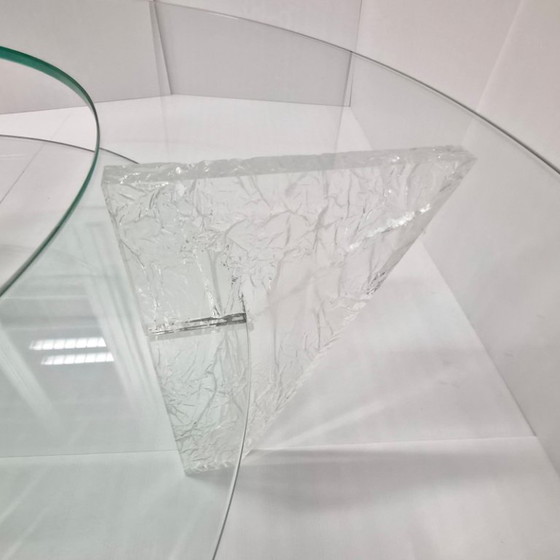 Image 1 of Vintage 1980s Round Coffee Table in Textured Plexiglas & Glass by Jeannot Cerutti