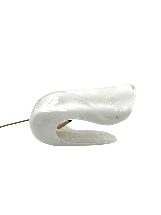 Image 1 of Murano geblazen schelpvormige glazen sculpturale tafellamp, La Murrina Italië 1970