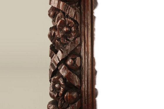 Image 1 of Rare grand miroir ancien en chêne sculpté à la main, de style baroque ou rococo, France vers 1800 1800