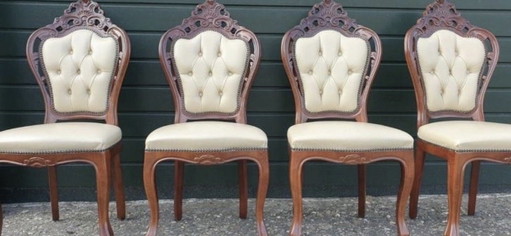 4 Chaises de Salle à Manger Baroques en Cuir