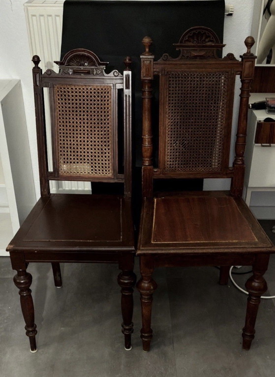 Image 1 of Chaises d'appoint de style campagnard victorien en noyer avec assises tressées, lot de 2