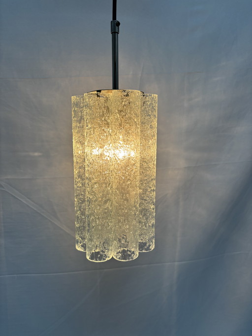 Suspension vintage Doria Leuchten tubes en verre glacé 1960/70