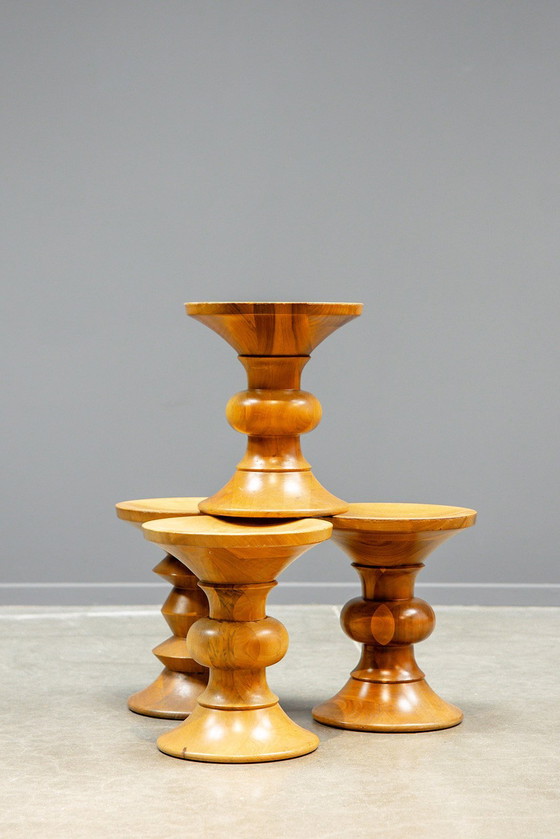 Image 1 of Eames walnut stools, A, B