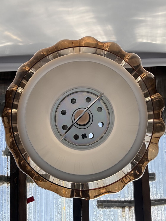 Image 1 of Vintage oranje Dijkstra bloem hanglamp uit de jaren 70 met een futuristisch design.