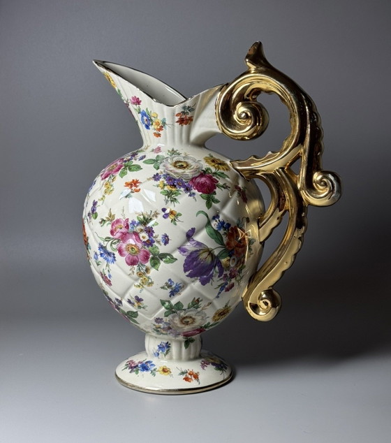 Image 1 of Boch Frères La Louvière Keralux Kruikvaas “Fleurs de Saxe” — België, Late Art Deco Periode