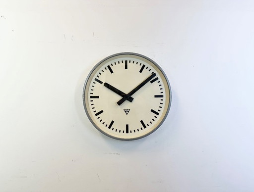Huge Grey Industrial Factory Wall Clock from Pragotron, 1960s