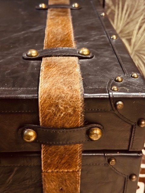 Image 1 of CAJA DE CUERO SINTÉTICO, COFRE, MESA AUXILIAR, CAJA DE ALMACENAMIENTO, ESTILO COLONIAL BRITÁNICO