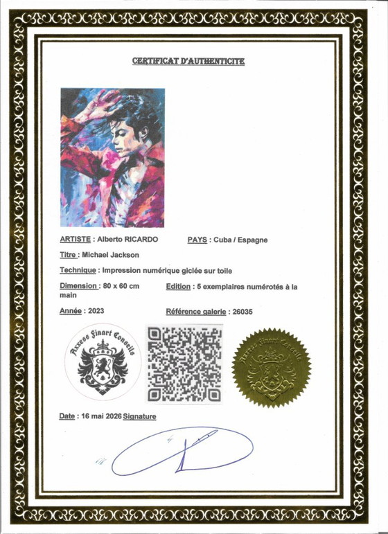Alberto Ricardo - Michael Jackson - Lithografie van de kunstenaar – Litho's & Zeefdrukken, Canvas (photo 9 of 14)