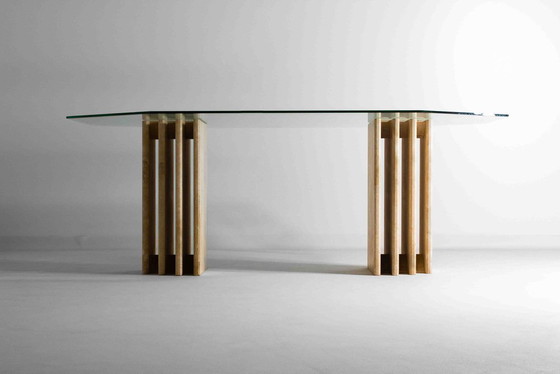 Image 1 of Postmodern travertine dining table – 1970s style