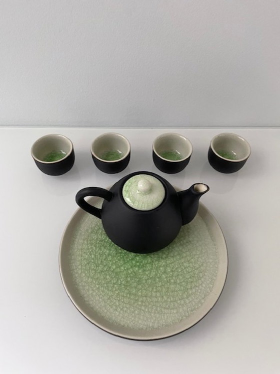 Image 1 of Elegante servizio da tè giapponese/asiatico in ceramica verde screpolata