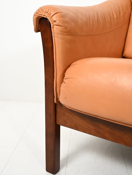 Image 1 of Een paar Scandinavische leren fauteuils uit de jaren 50.