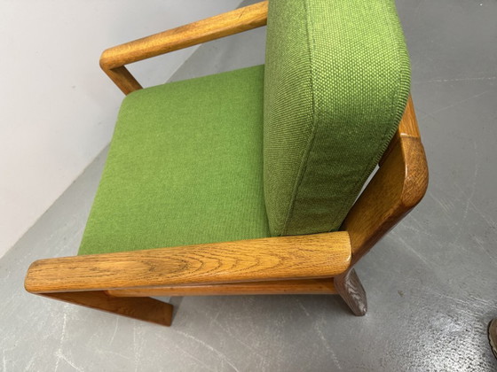 Image 1 of Mid-Century Design Set of Lounge Chairs in Solid Light Oak and Fresh Green Fabric Upholstery Attributed to Juul Kristensen
