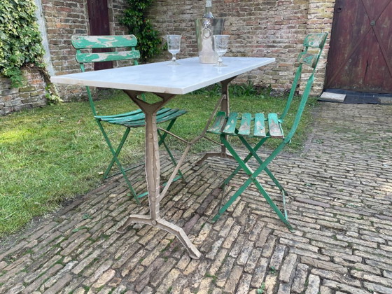 Image 1 of Tavolo da giardino, tavolo da bistrot con piano in marmo, stile Art Déco francese