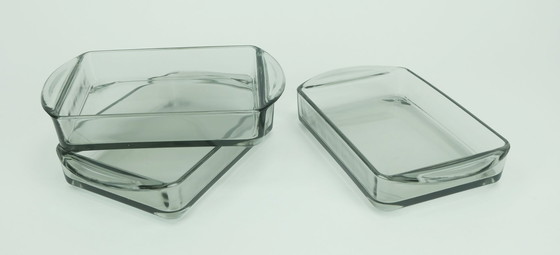 Image 1 of SET DA SERVIRE moderno danese vassoio in teak con ciotole in vetro anni '60