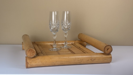 Grand plateau de service vintage en bambou fait main avec poignées et plateau tressé – Accessoires de table (photo 10 of 10)
