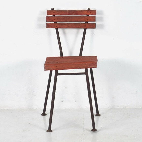 Set of antique red garden chairs (c.1920). Set of 4 pieces – Wood, Metal, Vintage (photo 13 of 15)