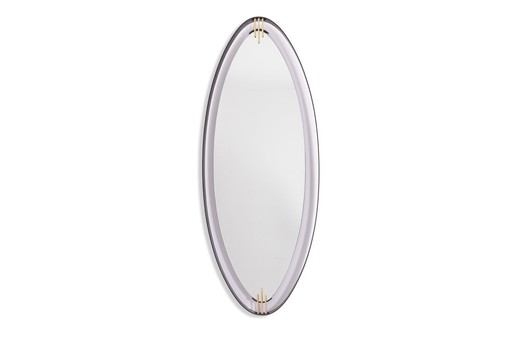 Miroir en Laiton Laqué et Patiné, de Forme Ovoïde. Années 1950/60.