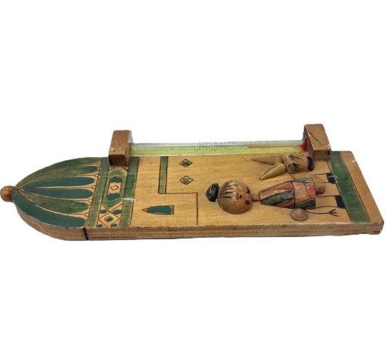 Image 1 of Vintage houten thermometerpaneel – handbeschilderd volkskunstwerk (20 × 7,5 × 2 cm)
