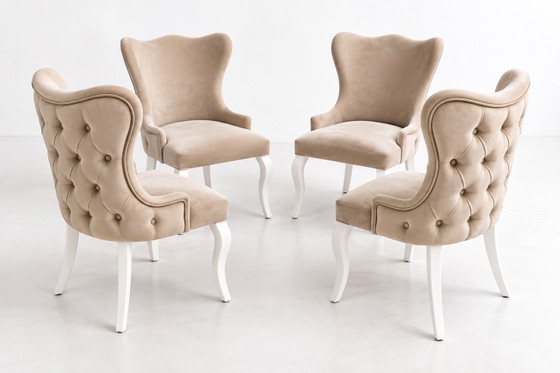 Set of 4 luxury Dining chairs | Beige & white – Cotton (photo 5 of 5)