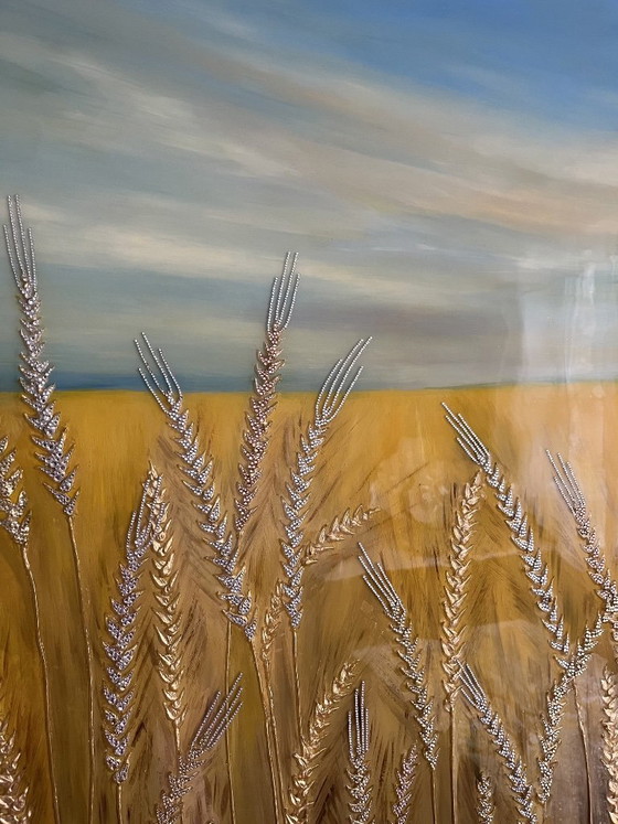 Image 1 of Textured Landscape Painting "Golden Wheat Field"
