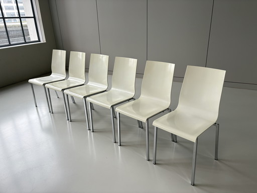 6 x Pedrali Kuadra 1101 Stühle Weiß Chrom