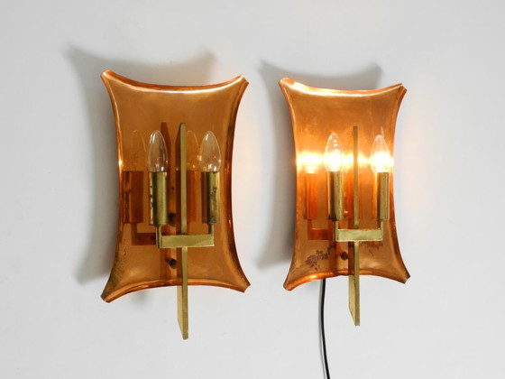 Image 1 of Appliques murales d'église uniques, grandes et lourdes, de style milieu du siècle, en cuivre et laiton