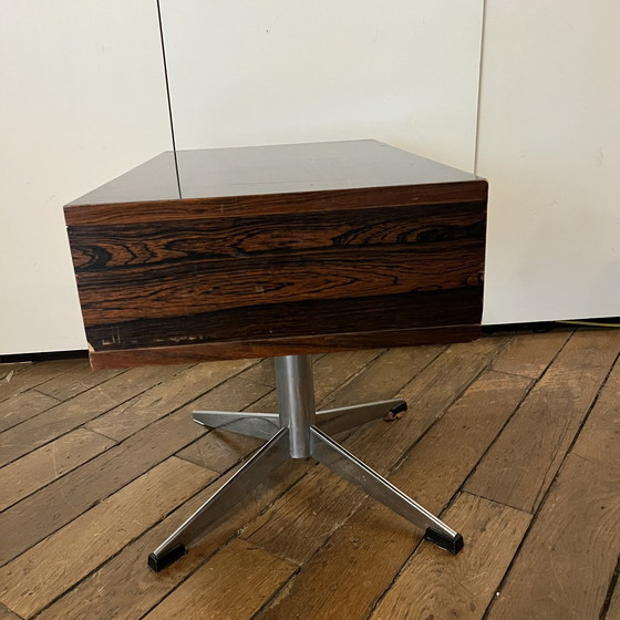 Image 1 of Vintage Rosewood Bedside Table - 70's - Chromed Metal Legs - Scandinavian Style - 1 Drawer - Minimalist Design
