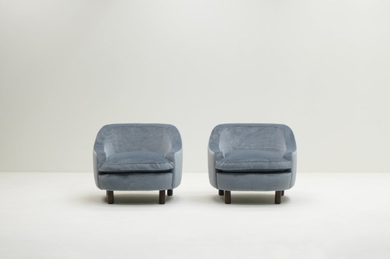 Image 1 of Set of 2 ice blue Mohair lounge chairs, 1950s Italy.