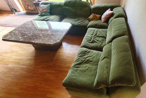 Sofá modular vintage de los años 70, de 1978, incluye factura original y mesa de centro.