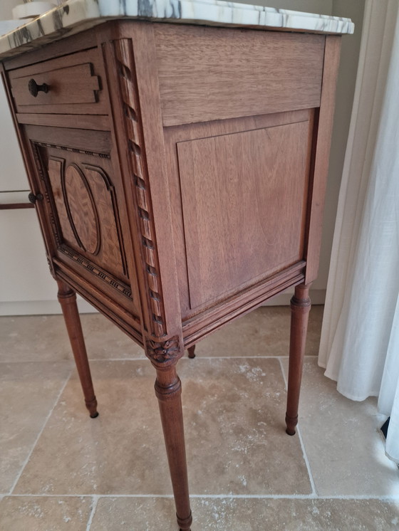 Image 1 of Antique French Louis XVI Bedside Cabinet with Marble Top – Circa 1900 Vintage
