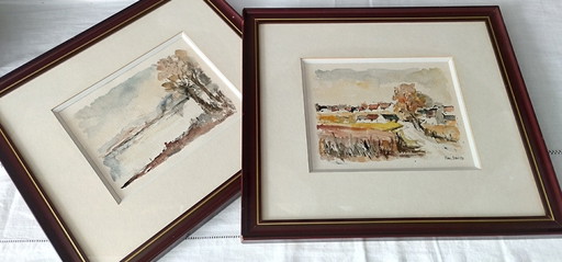 RAY DAVID, Autumn Landscapes. Pair of framed watercolors.
