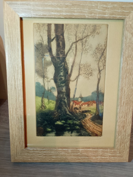 Image 1 of Antiker Kupferstich von Henri Bourguille, Radierung des Waldes von Fontainebleau, 1910-1921