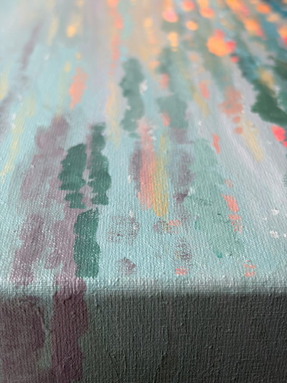 Image 1 of Impressionistisch zeegezicht schilderij – kleurrijke zonsopkomst boven zee | Facing West