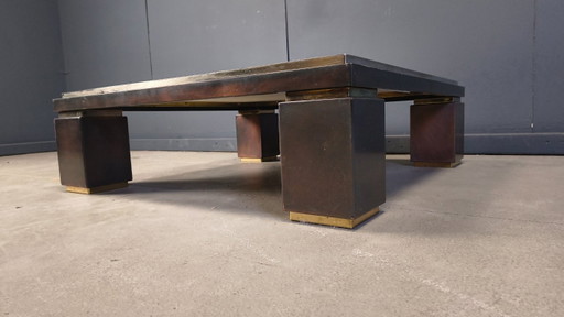Copper and travertine coffee table by Belgochrom, 1970s