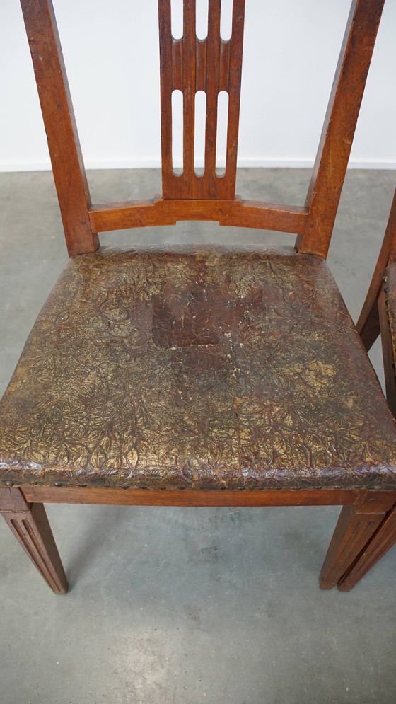 Image 1 of 6 x Leder-Esszimmerstuhl mit Holz