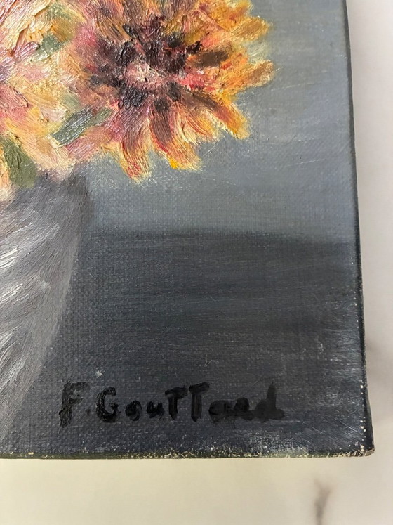 Image 1 of Antique oil painting on canvas, bouquet of flowers
