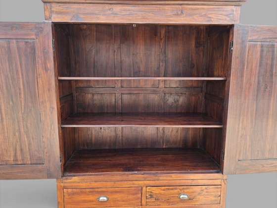 Klassieke Teakhouten Servieskast, Kabinet, Linnenkast, Met Lades Afm: 152x61cm En 203cm Hoog. – Kasten, Wood (photo 4 of 5)