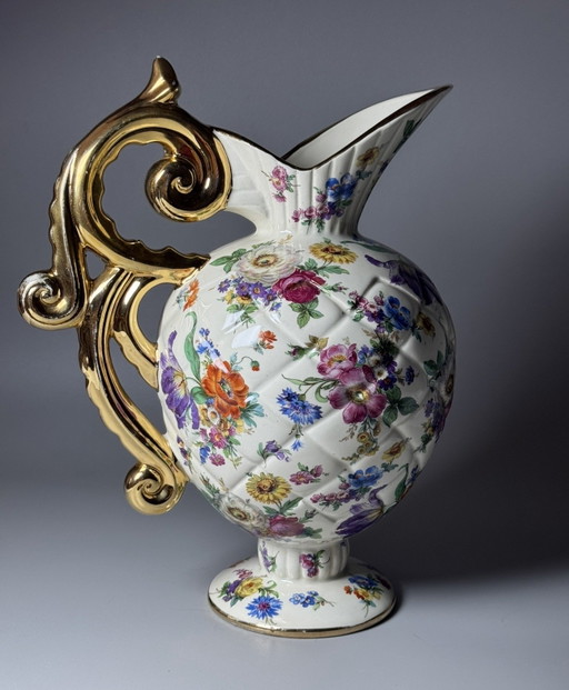 Boch Frères La Louvière Keralux Vaso a brocca “Fleurs de Saxe” — Belgio, periodo Tardo Art Déco