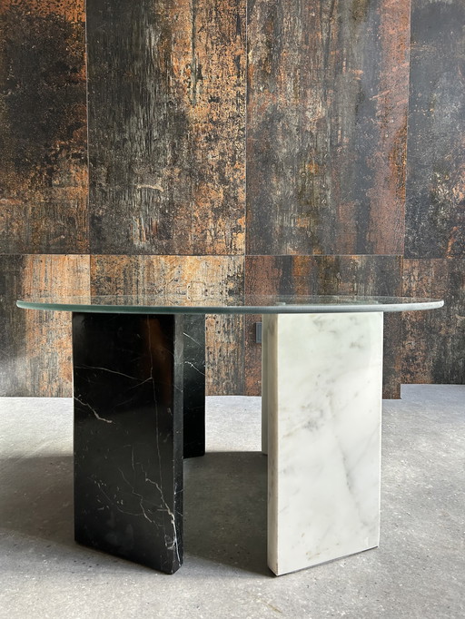 Vintage salontafel marmer glas 