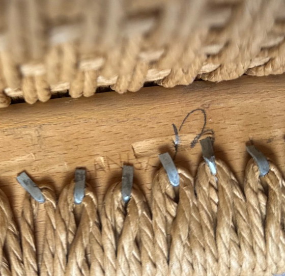 J.H. Møller Model 401 eikenhouten eetkamerstoelen met origineel Deens papieren koord — Denemarken, jaren 70 (photo 10 of 10)