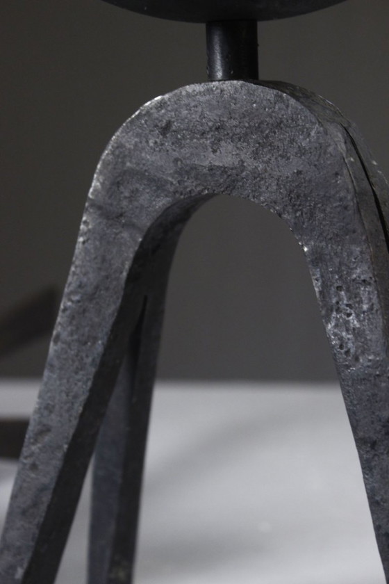 Image 1 of Pair of wrought iron candlestick holders, brutalist modernist design, 1950s