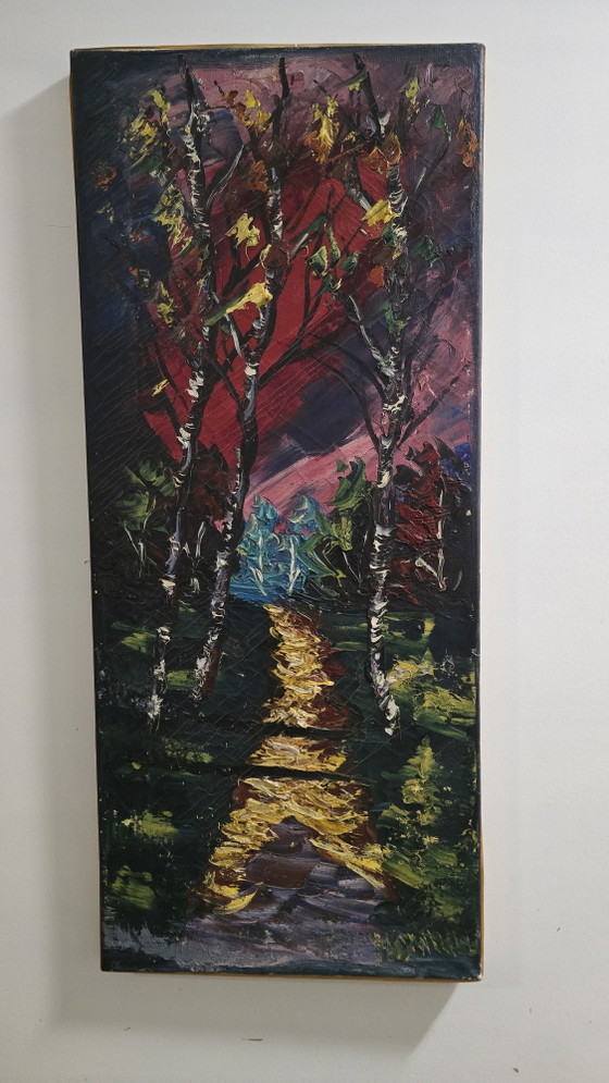 Original Impressionist Impasto Oil Painting by R.G. van Wezel (Verified History) 30x70cm (photo 2 of 14)