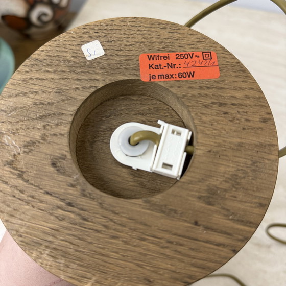 Image 1 of Vintage Brutalist Glass Table Lamp with Solid Oak Wooden Base, 1970s