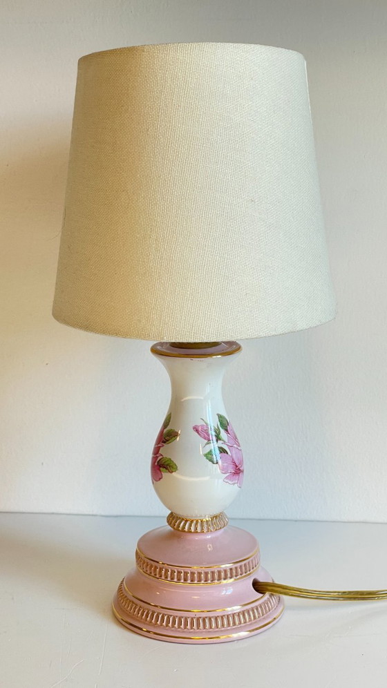 Image 1 of Ceramic Lamp, Italy, Roses and Gold