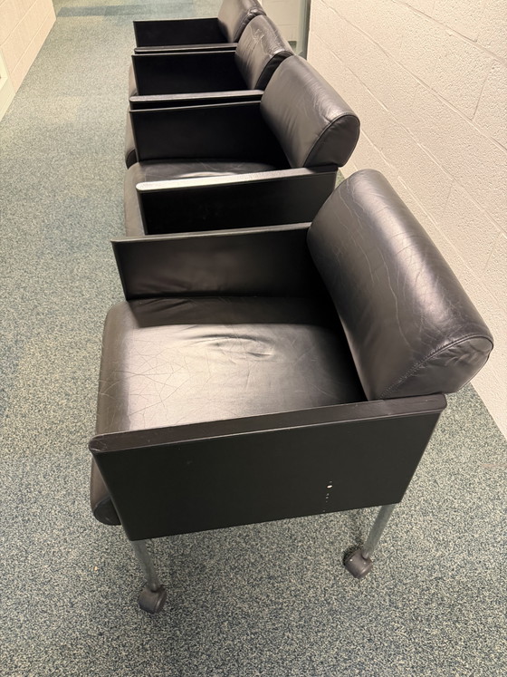 Image 1 of Rosenthal black leather armchairs conference chairs 4 pieces